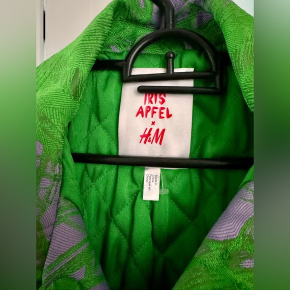 Iris Apfel x H&M Jacquard-weave Coat Jacket Feather print Purple Green XS - Picture 10 of 14